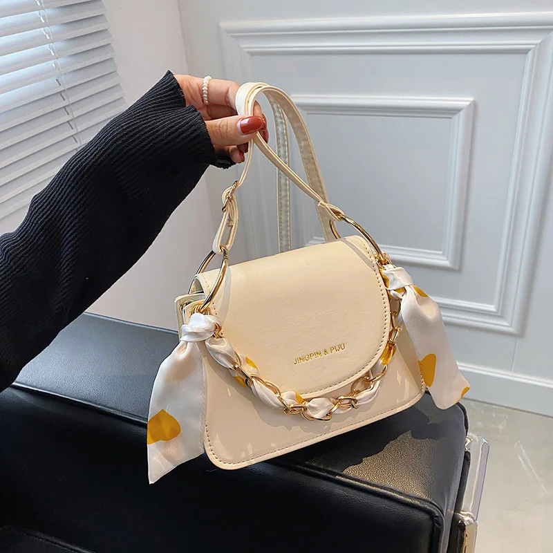 

Cute Sweet PU Leather Crossbody Shoulder Bags with Short Handle 2021 Luxury Ladies Top Handle Handbags Silk Scarf Totes