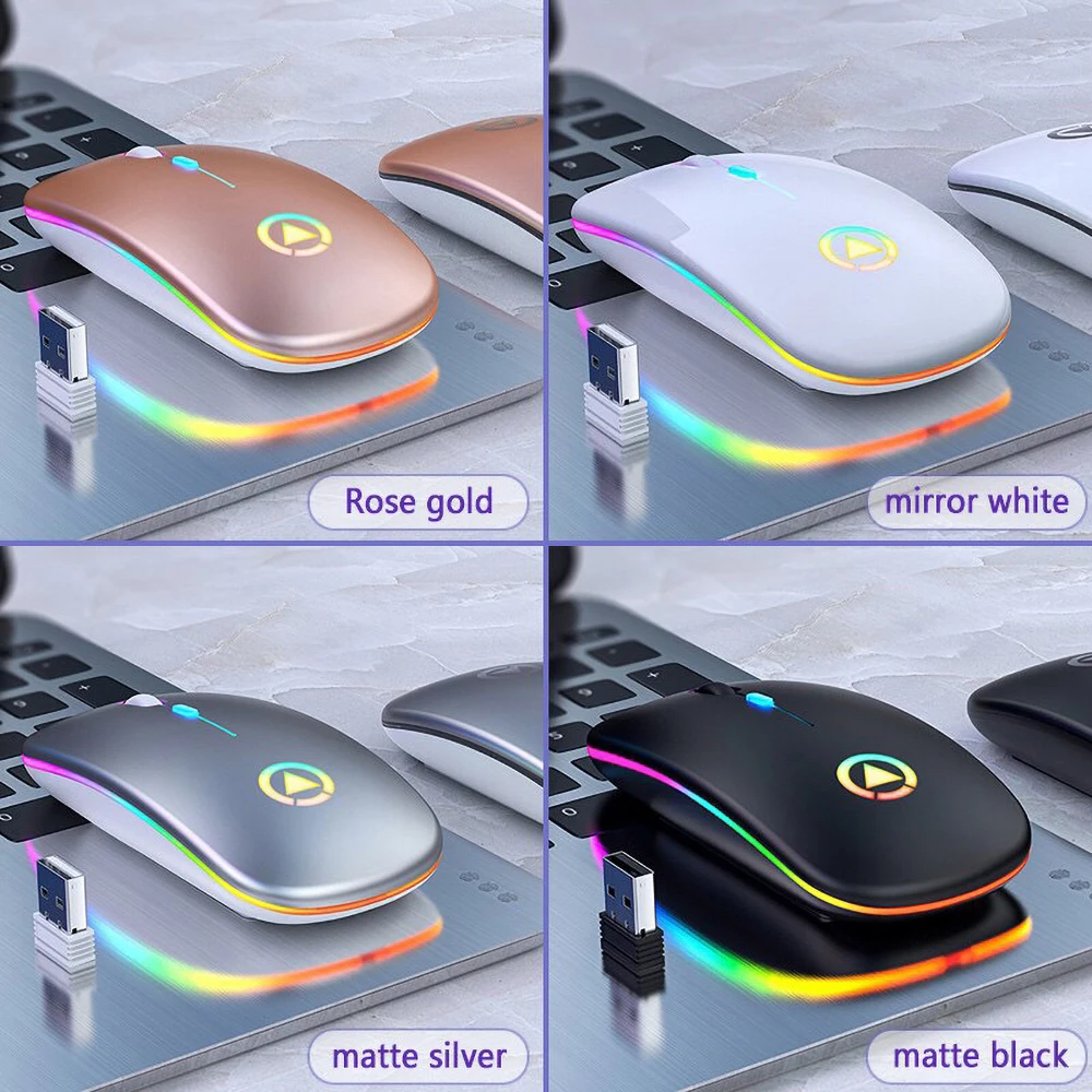 wireless mouse rgb rechargeable mouse wireless computer mute mouse led backlit gaming office mouse laptop accessories free global shipping