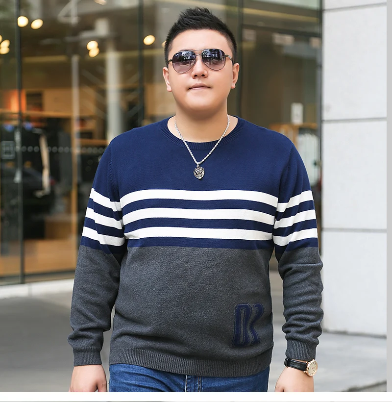 Мужской разноцветный полосатый свитер большого размера с длинным рукавом