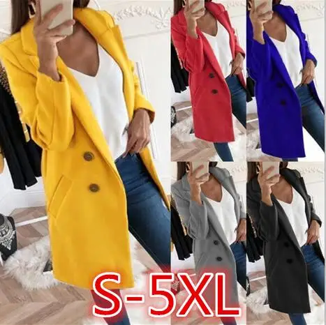 Зимнее модное женское новое пальто 2019 шерстяное средней длины с длинным рукавом