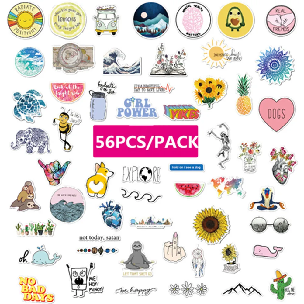 

56pcs Summer PVC Stickers Toys Decor for Car Laptop Pad Phone Trunk Skateboard Guitar Bicycle Motorcycle