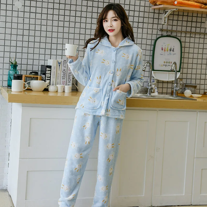 Новая осенняя и зимняя Пижама для женщин взрослых милая с рисунком кролика из