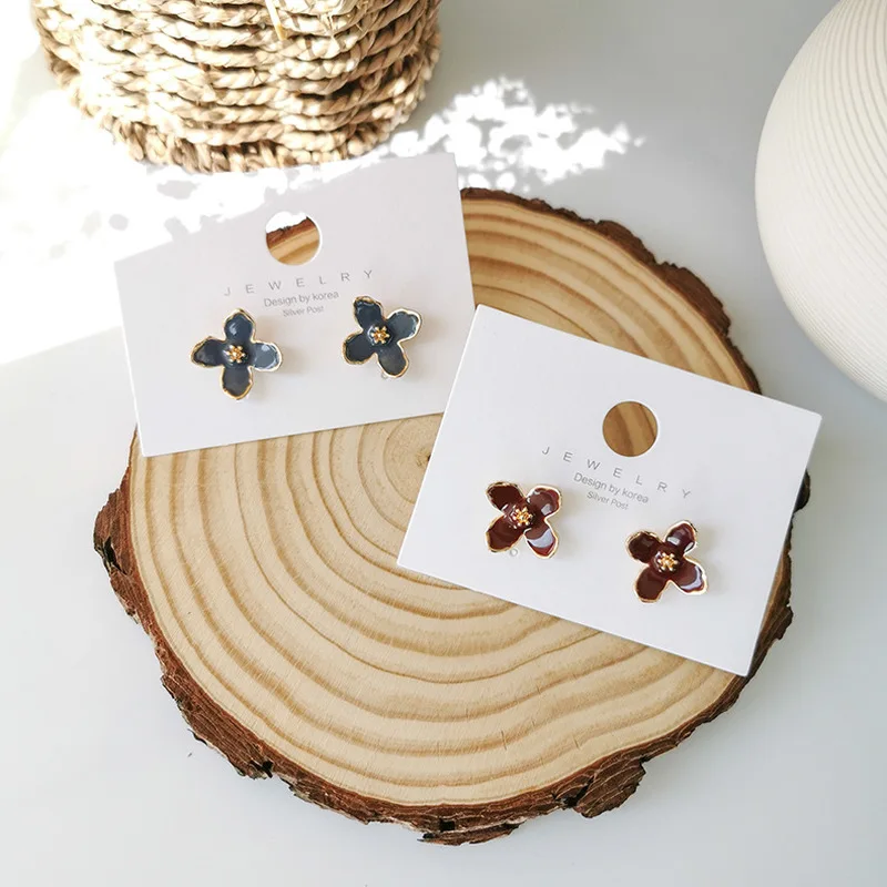 925 Korea Cute Simple Small Drip Glaze Flower Elegant Sweet Stud Earrings for Women Fashion Jewelry Accessories | Украшения и