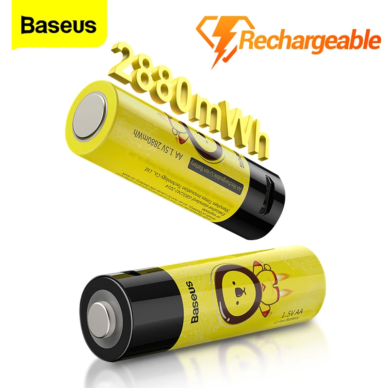

Baseus 2/4Pcs AA Rechargeable Battery 2880mWh Lithium ion 1.5V 14500 Battery High Capacity Li-ion Batteries For Flashlight Mouse
