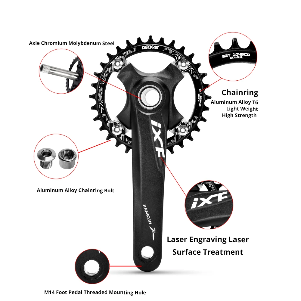 IXF Bike Crank Arm Set Mountain 170mm Crankset 104BCD 32/34/36/38/40/42/44/46/48/50/52T Chainring for Shimano FSA Gaint | Спорт и