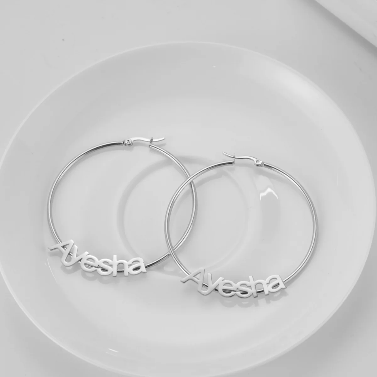 

Making-123 Custom Name Large Earrings Exaggerated Jewelry Custom Steel Gold Rose Gold Tricolor Circle Earrings 30mm-100mm