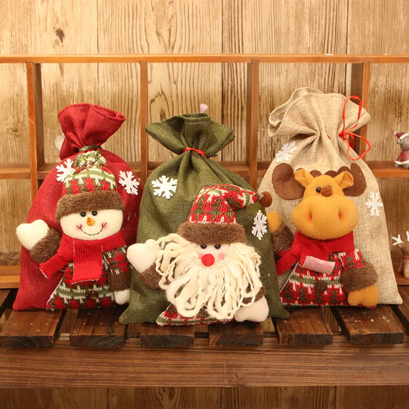 

Christmas decorations new three-dimensional doll linen gift bag Christmas children holiday candy bag chocolate bag home gift