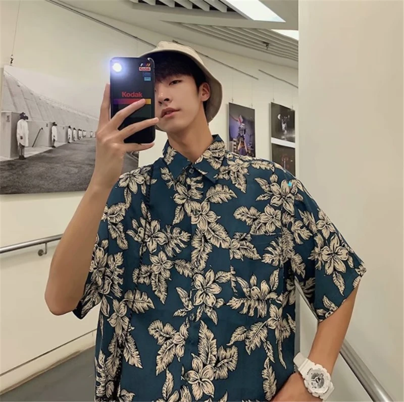 Рубашка в японском Корейском стиле с цветочным принтом летняя мода Asain тонкое