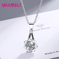 925 sterling silver cute flower crystal chain necklace for women girls 2021 trendy fashion jewelry wholesale