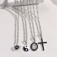 vintage multilayer twisted chain necklaces for women black crystal maria cross love heart pendant necklace religion jewelry gift