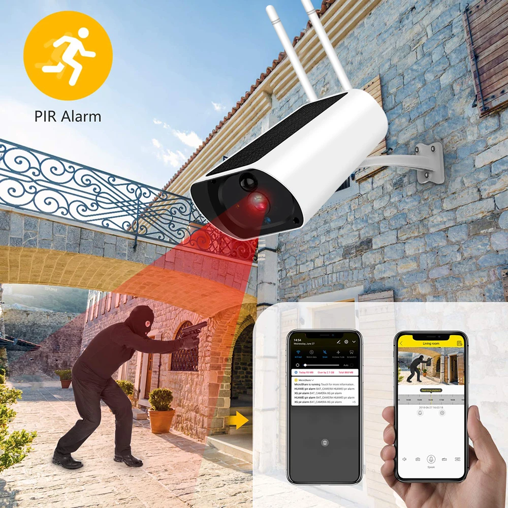 1080P Беспроводная Солнечная камера видеонаблюдения Водонепроницаемая ИК ночного