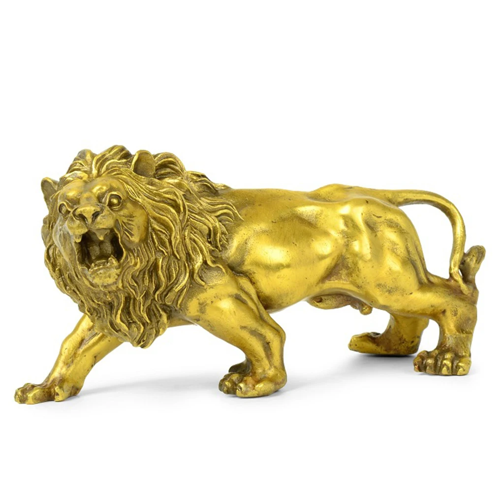 

Copper Lion Statue Sculpture Ornament Collectible Figurine Craft Furnishing for Home Decoration Office Desk Cabinet Arrangement