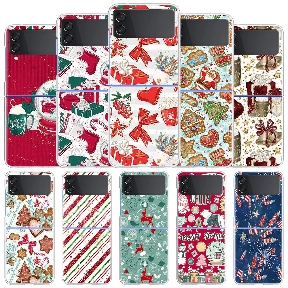 

Christmas Cartoon Cute Case For Samsung Galaxy Z Flip 3 5G Transparent Matte Hard Cell Phone Cover Z Flip3 PC Fundas Shell