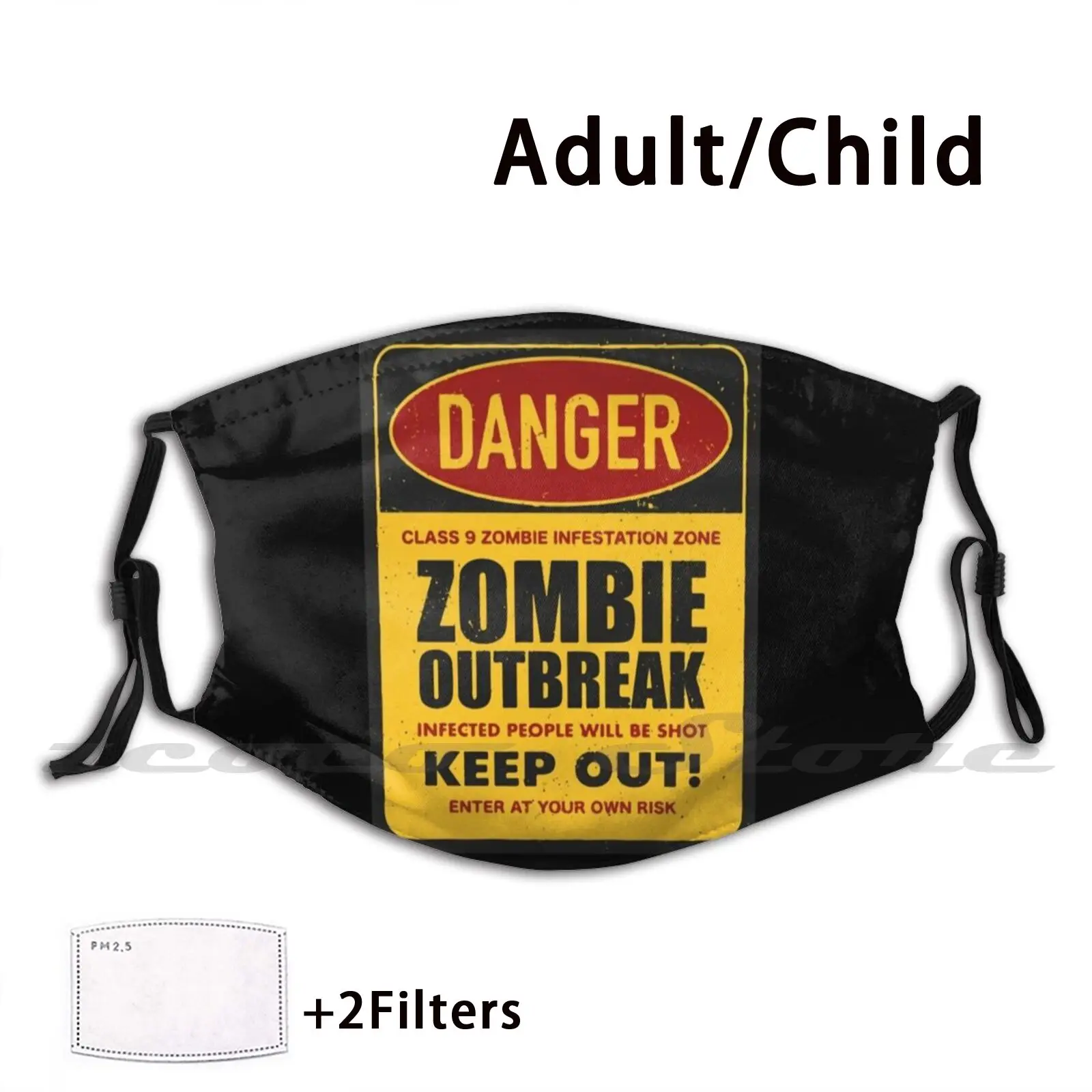 

Warning Sing Danger Zombie Area Mask Diy Washable Filter Pm2.5 Mouth Trending Halloween Hand Hands Human Night Monster Blood