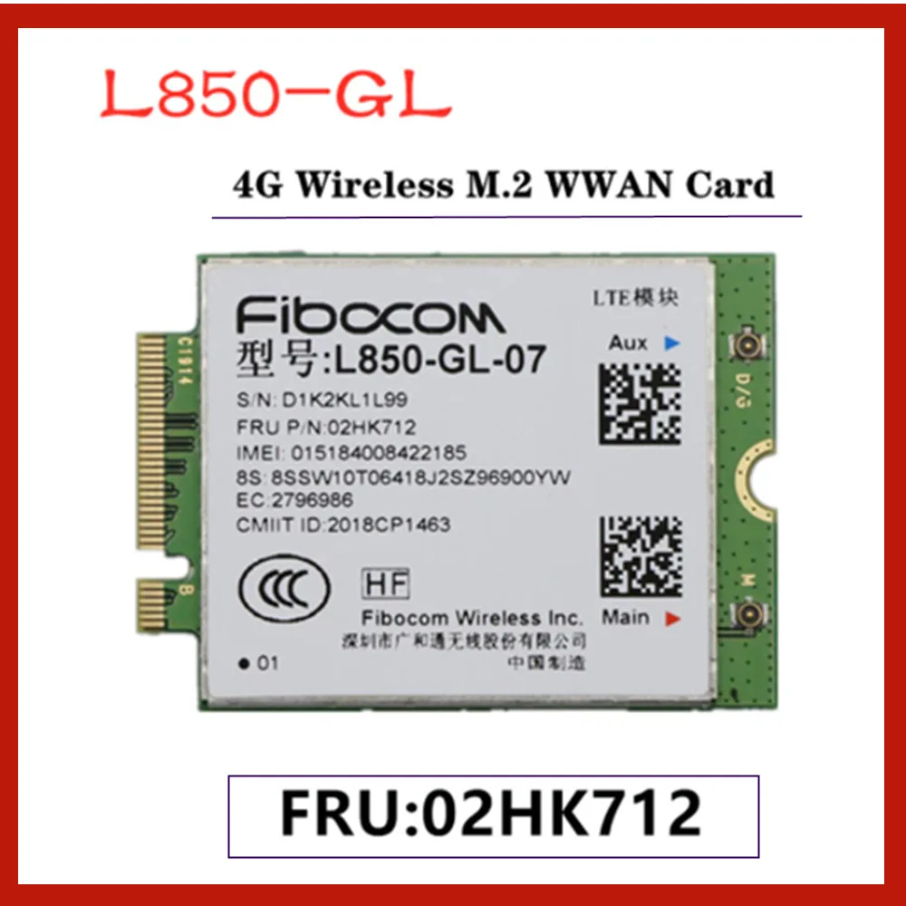 

Подходит для Lenovo Thinkpad X1 Carbon 7th T490 X390 T490S P53s P43s P72 P72S Fibocom L850-GL 4G Wireless M.2 WWAN Card 02HK712