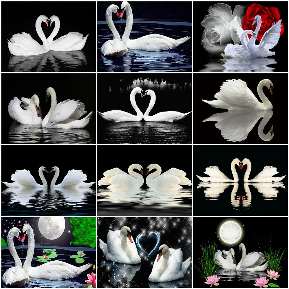 

HUACAN DIY Diamond Painting Animal Swan Diamond Embroidery Cross Stitch Full Square Mosaic Rhinestone Home Decoration