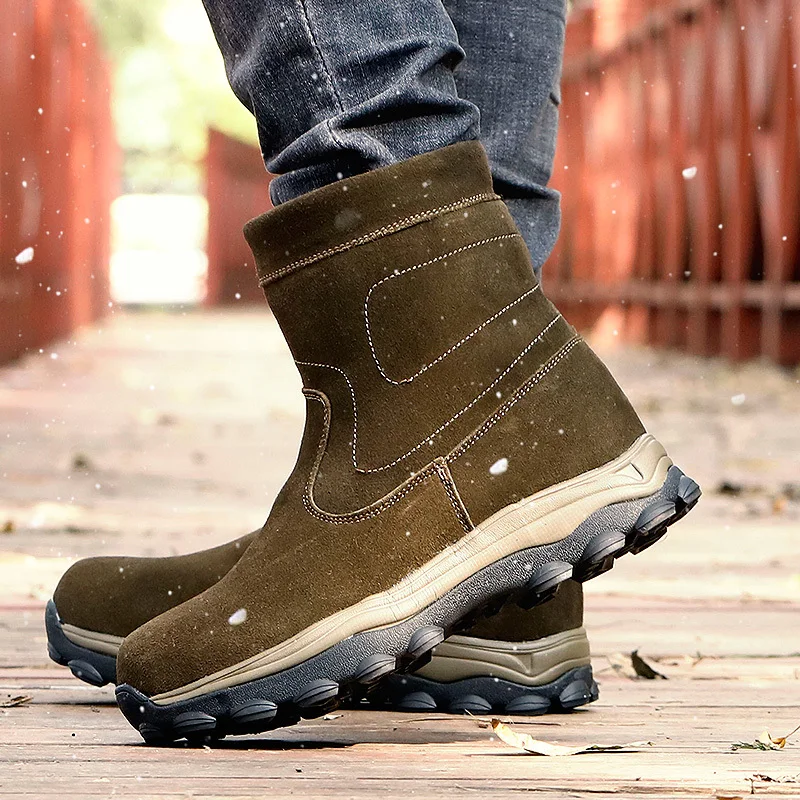 Мужские зимние ботинки из натуральной кожи на толстом меху Мужская зимняя обувь