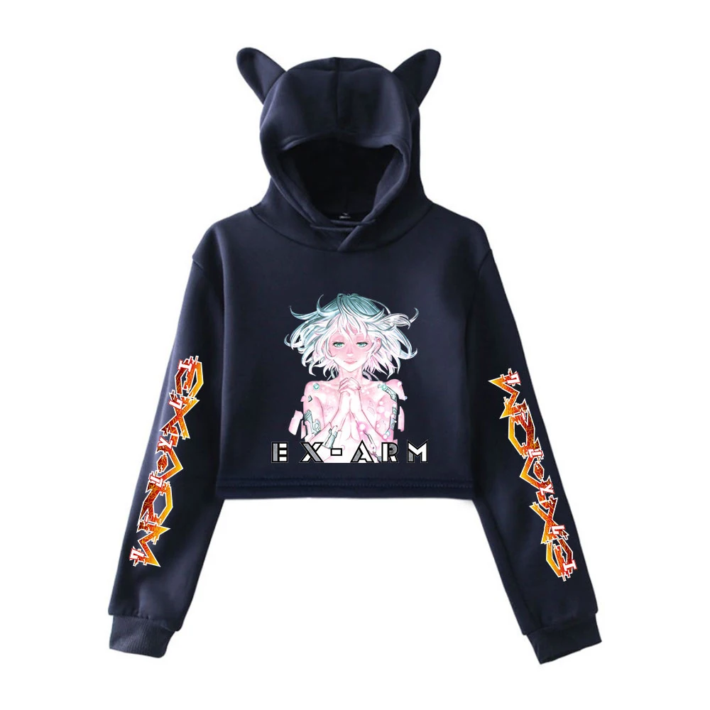 Женский укороченный топ с капюшоном кошачьими ушками толстовка японским