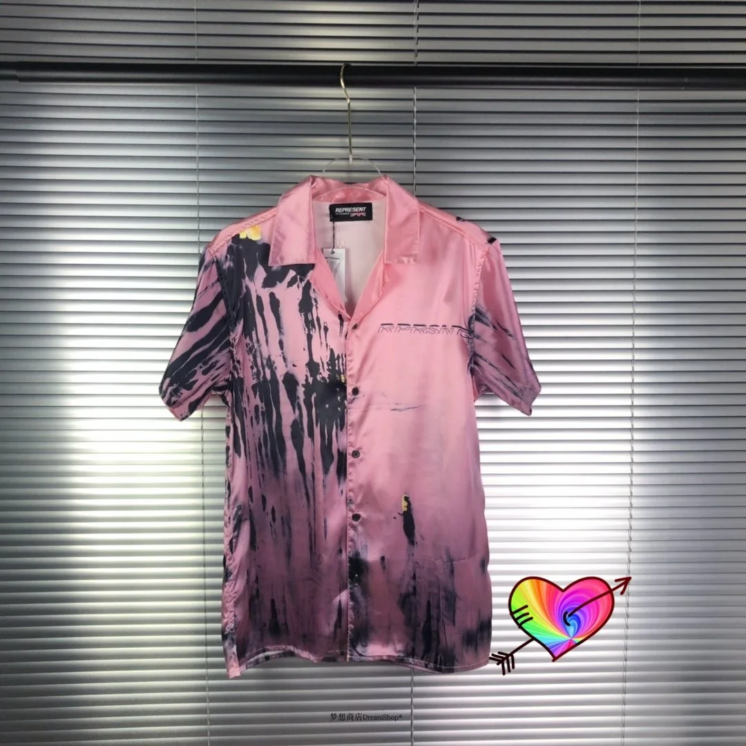

Represent Splash ink Shirts Men Women High Quality Dirty Style Summer Spring Represent Shirts Silky Blouse 1:1 Tag Label