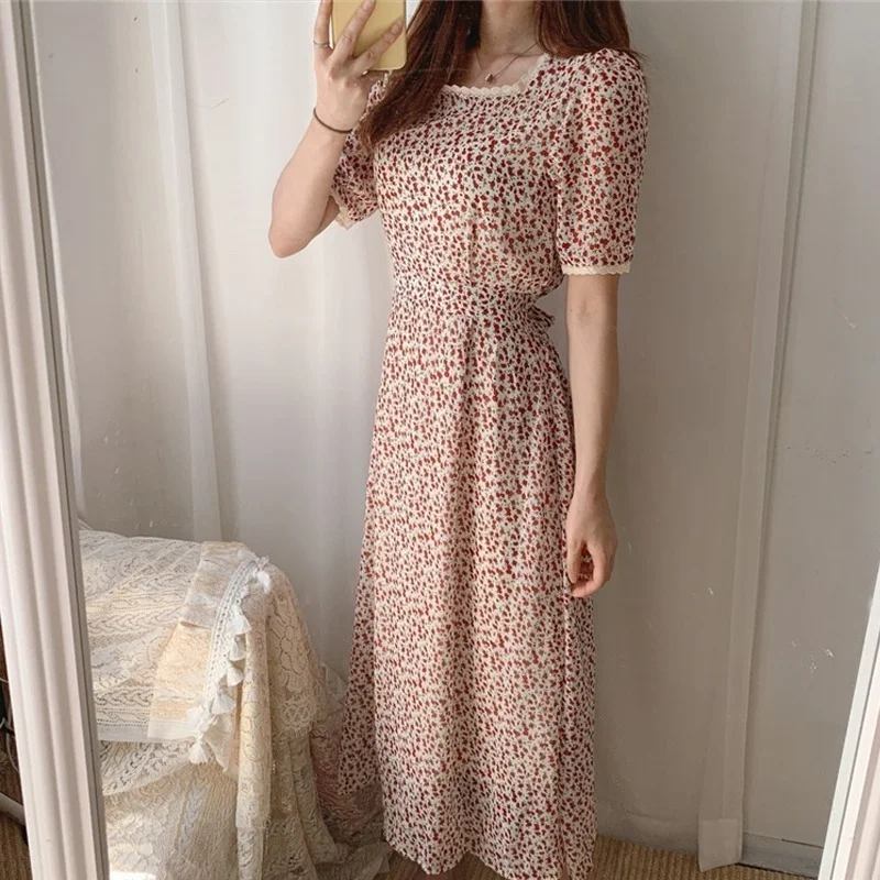 Женское кружевное платье с высокой талией элегантное винтажное длинное