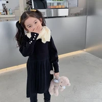 mila chou 2021 winter baby girls korean knitting princess dress children o neck black sweater 2 8ypleated dress kids clothes