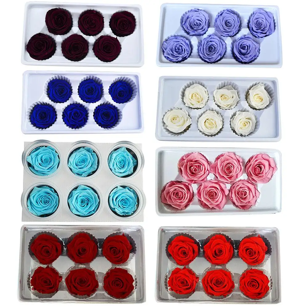6PCs/Box Preserved Fresh Rose Flower Heads Class B 5-6CM Roses Dried Handmade DIY Eternal Arrangement |