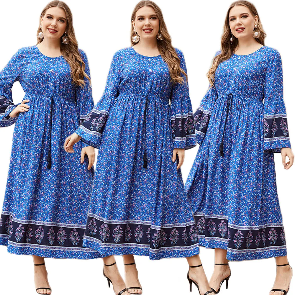 

Ethnic Women Floral Printed Muslim Abaya Long Maxi Dress Kaftan Casual Robe Turkey Islamic Clothing Arab Gown Caftan Plus Size