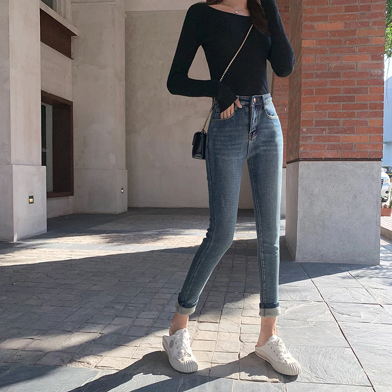 

Gray Jeans Woman High Waist Women Skinny Fashion Korean Washed Coated Denim Pencil Pants Stretch Jean Black Plus Size 2020 New