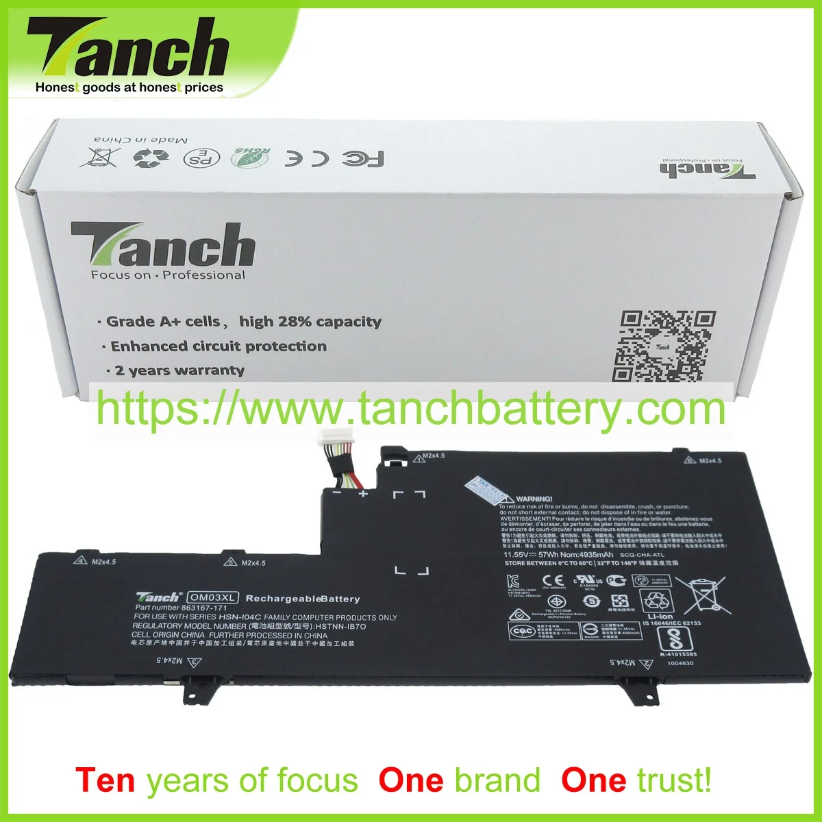 Bateria do Portátil para hp Tanch Om03xl 1gy30pa Hstnn-ib70 863280-855 863167-1b1 3 0m03xl 863176 — 171 11.55v Celular 3icp5 – 55 122