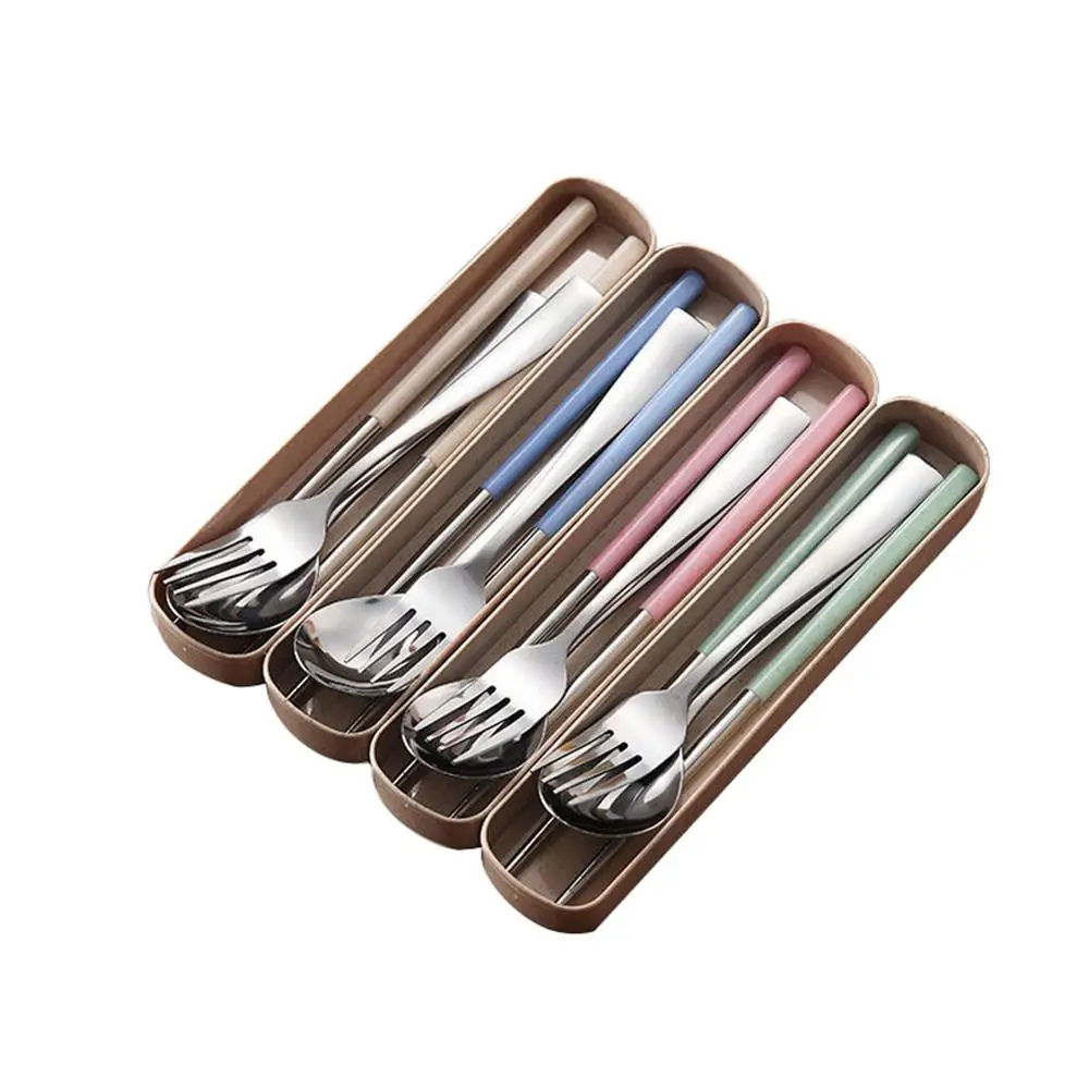 

Набор из ложки и вилки, портативный дорожный набор посуды, посуда из нержавеющей стали с коробкой, кухонная вилка, обеденная ложка