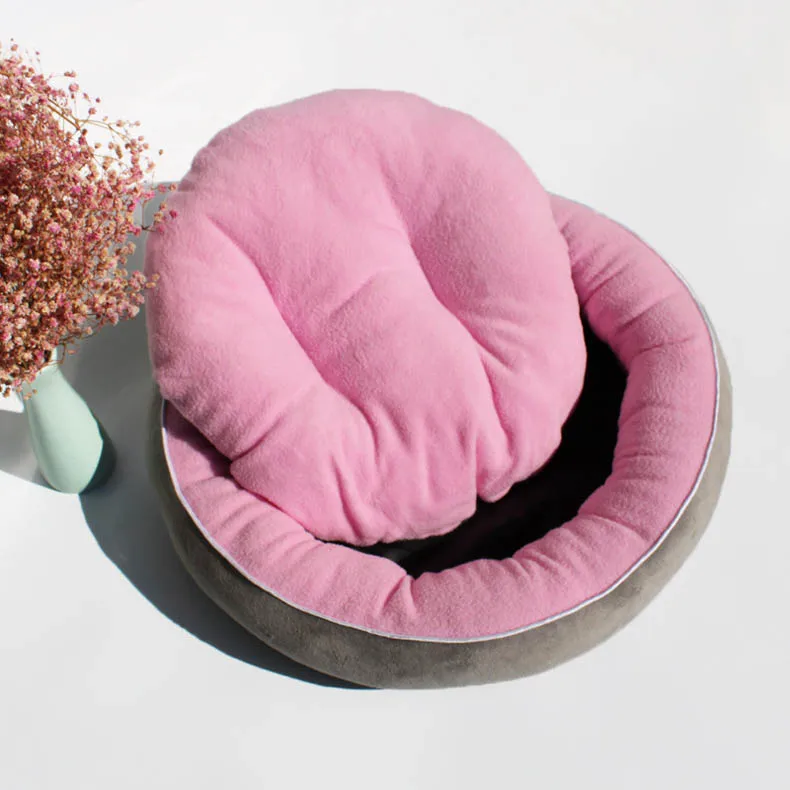 Pink Мягкий собачий кровать и коврик круглая кошка кроватка гнездо домик для домашнего животного-собаки Подушка плюшевая подушка щенок шезлонг диваны для маленьких средних собак SML - Цвет: Pink