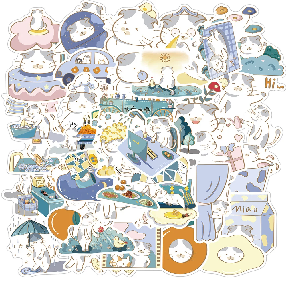 

10/40PCS Comfortable Life Fat Cat Stickers for Girl Kawaii Cats Decal Animal Sticker To DIY Water Cup Stationery Laptop Bicycle