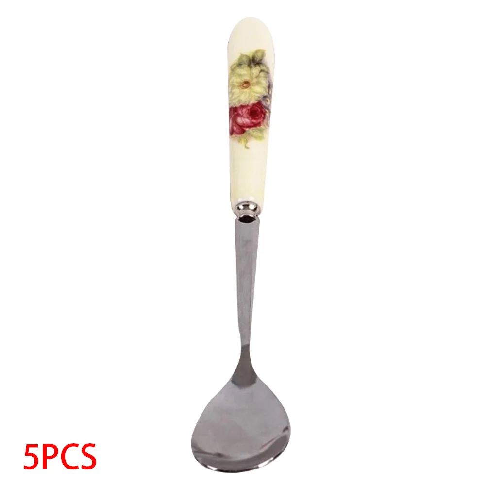 5 шт./компл. 15 см милый цветочный узор Керамика ручкой ложки перемешать Высокое