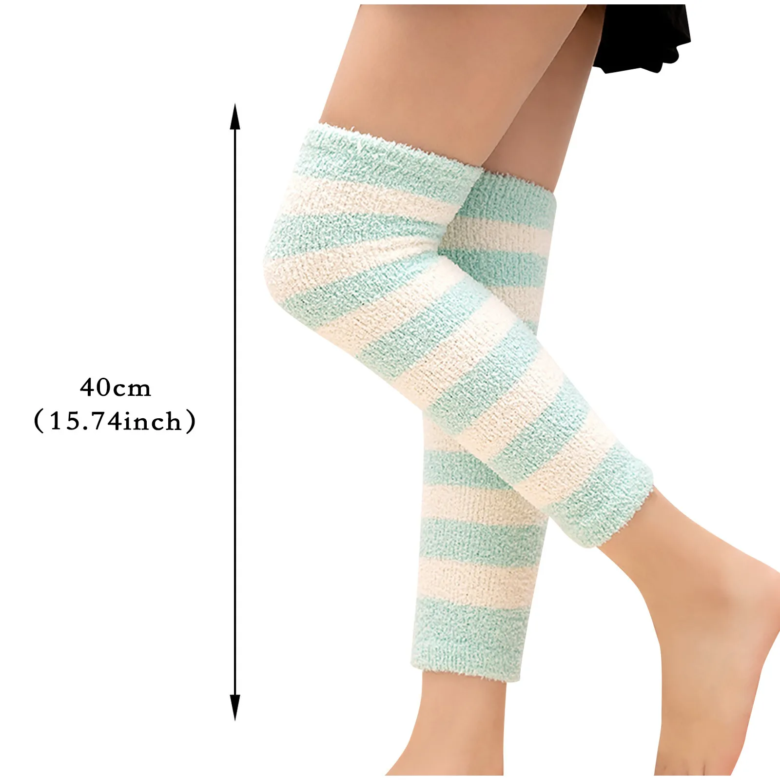 

Winter ladies coral fleece knee pads striped warm and cold protection leggings high tube over the knee socks warm printing F04*