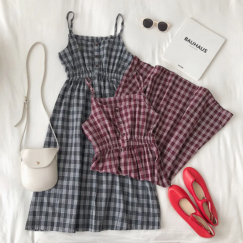 Платье в клетку для женщин платье трапециевидной формы с высокой талией милое