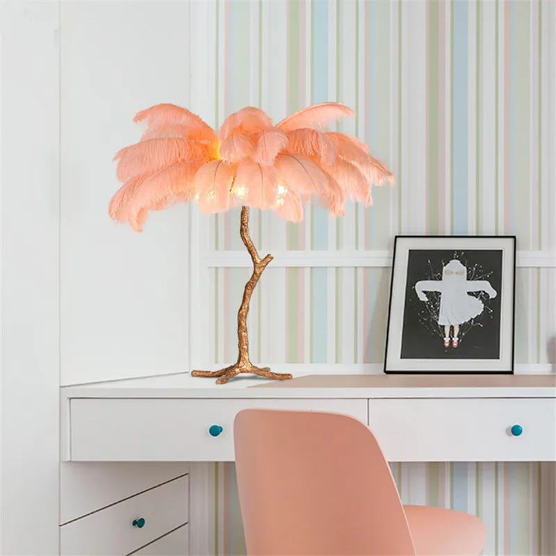 Декор для дома перышки страуса Luminaria скандинавские настольная лампа современное