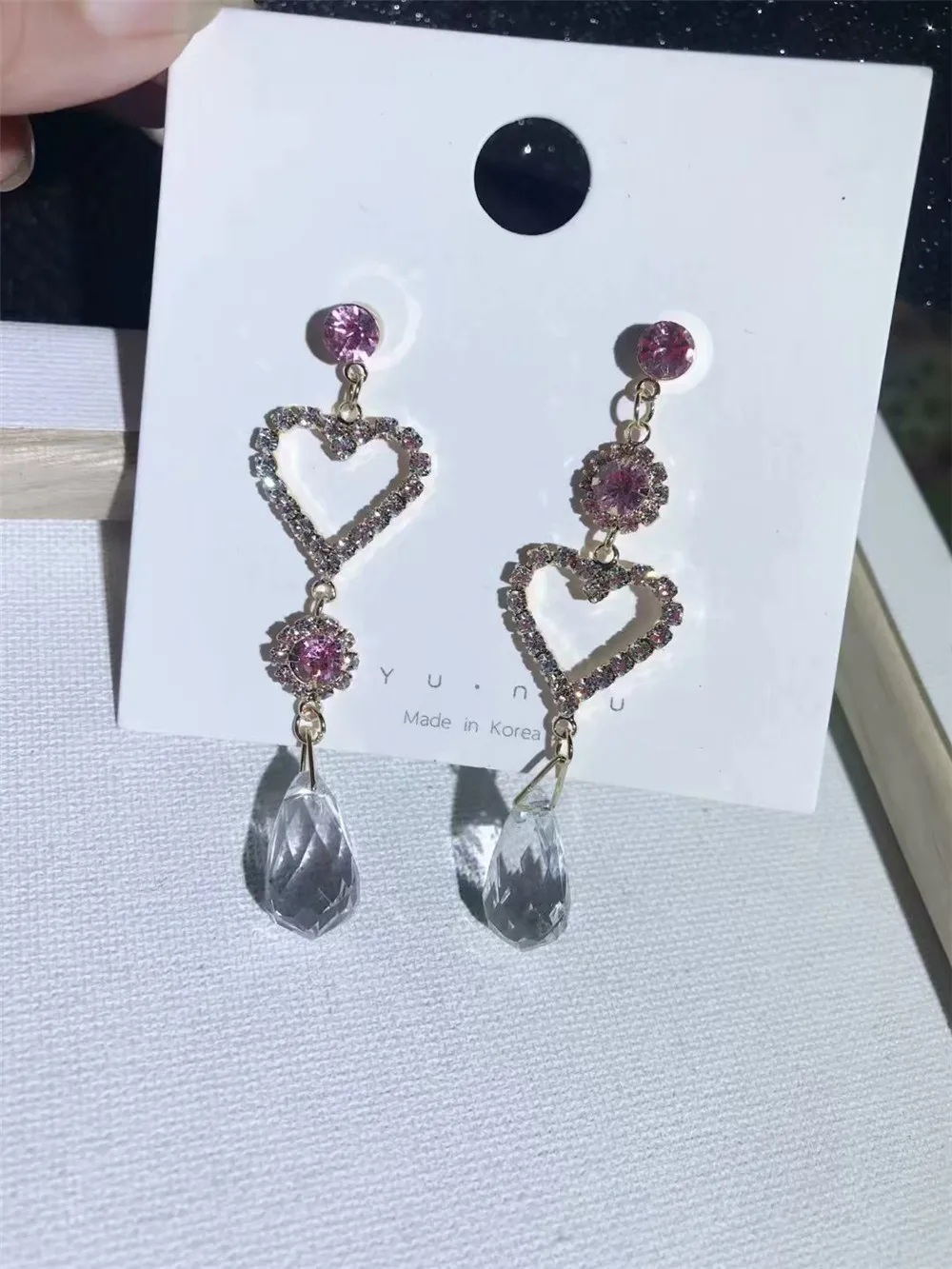 SexeMara 2019 Korean New Fashion Earrings Transparent Crystal Beads Love Heart Asymmetry For Women Rhinestone Brincos | Украшения и