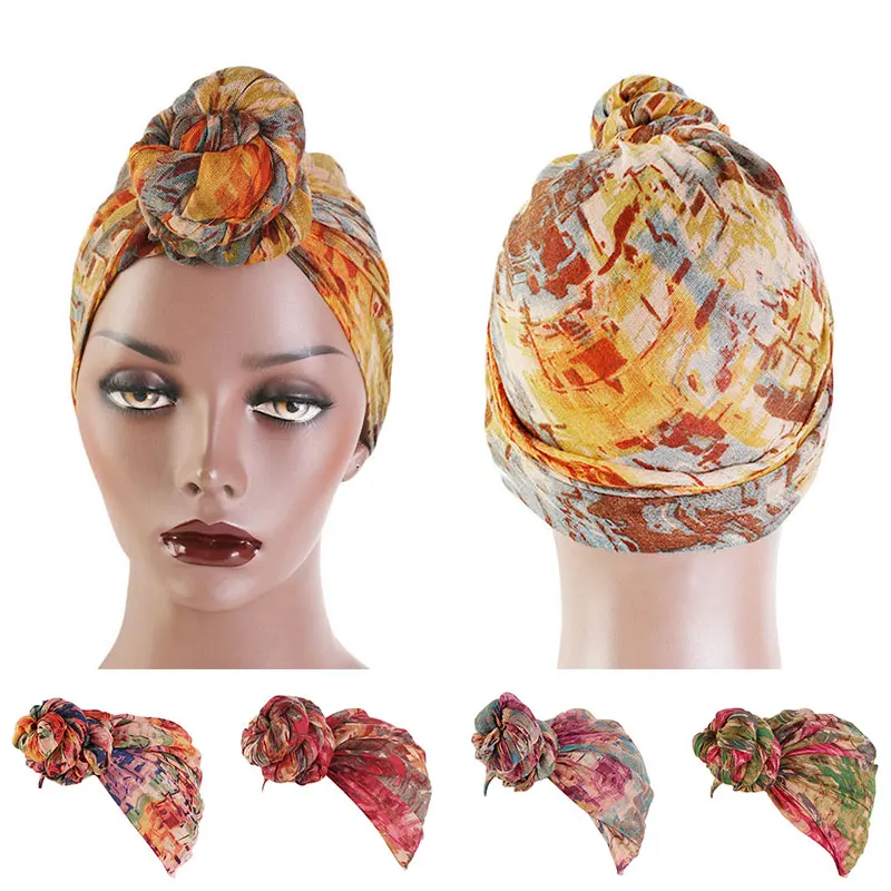 

Fashion Cross Knot Turban Hat Women Vintage Round Bonnet Hat Soft Colored Tie Dye Sleep Hats Female Turban Cap Ladies Head Cover