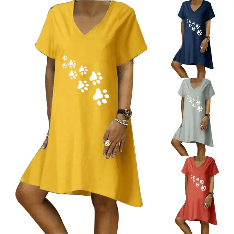 

VICABO Dress Women Summer Clothes Printed V Neck T Shirt Dress Woman Robe Short Sleeve Loose Vintage Casual Dresses