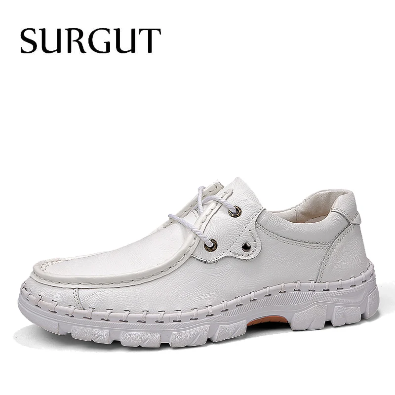 03 White Мужская официальная обувь из спилка SURGUT, деловые повседневные мокасины синего цвета на плоской подошве для осени и весны - Цвет: 03 White