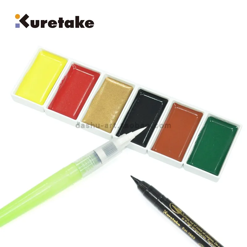 Портативный маленький красный пигмент ZIG Kuretake для акварели 6 цветов