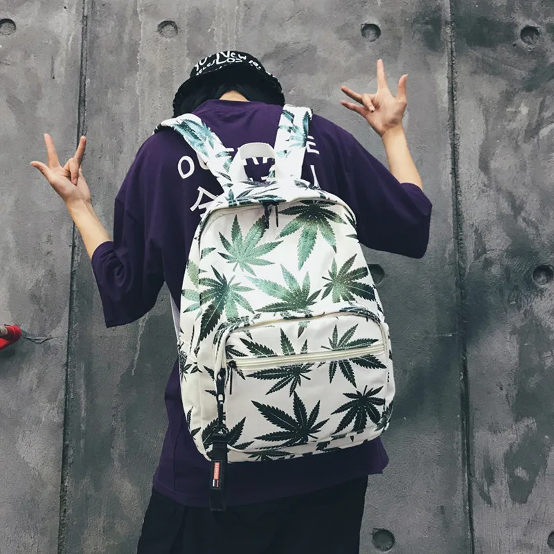 Женский и мужской рюкзак с принтом вместительный школьный блестками листьями