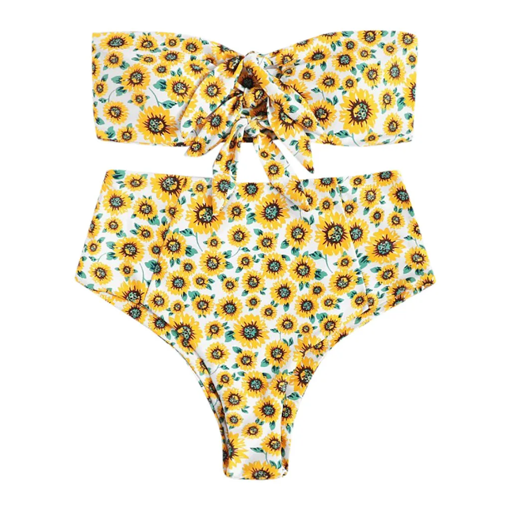 Модный женский купальник с цветочным принтом Одноцветный бикини пуш-ап