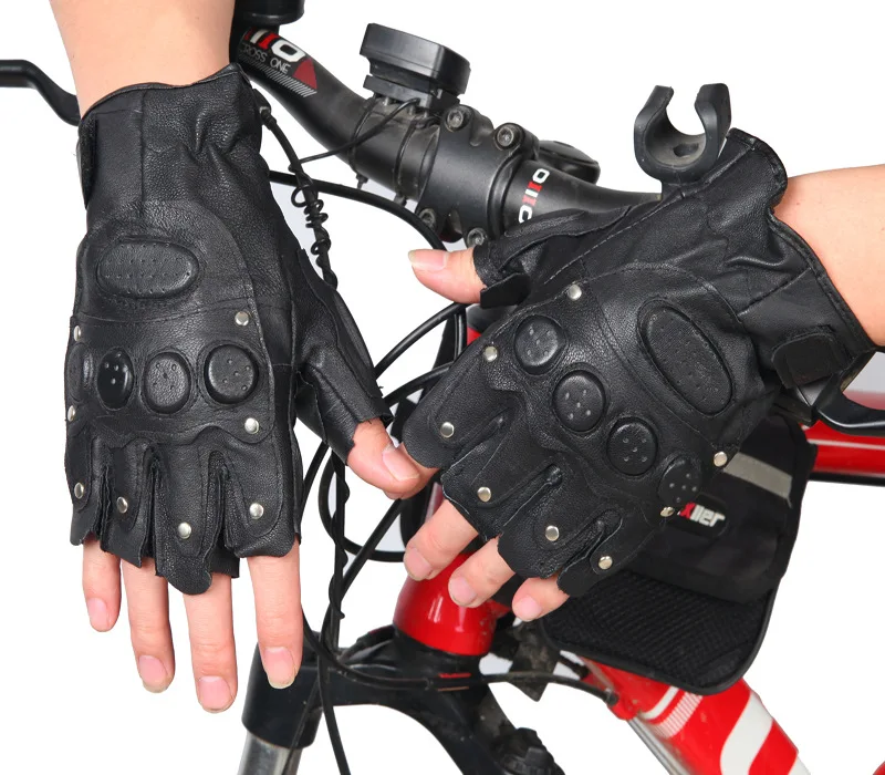 

Men's Tactical Half Finger Willow Nail Sheepskin Gloves Leather Fitness Cycling