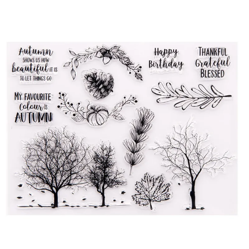 

NEW Clear Stamp of Trees Pine cones Litchi Pumpkin Scrapbooking Paper DIY Card Album Soft Seal Transparent Stencil Handcrafts