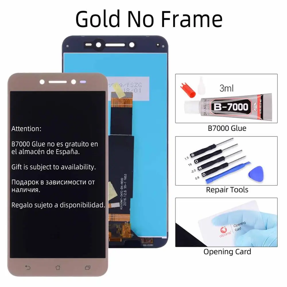 Дисплей для ASUS Zenfone Live ZB501KL LCD в сборе с тачскрином на рамке черный белый золотой - Цвет: No Frame Gold