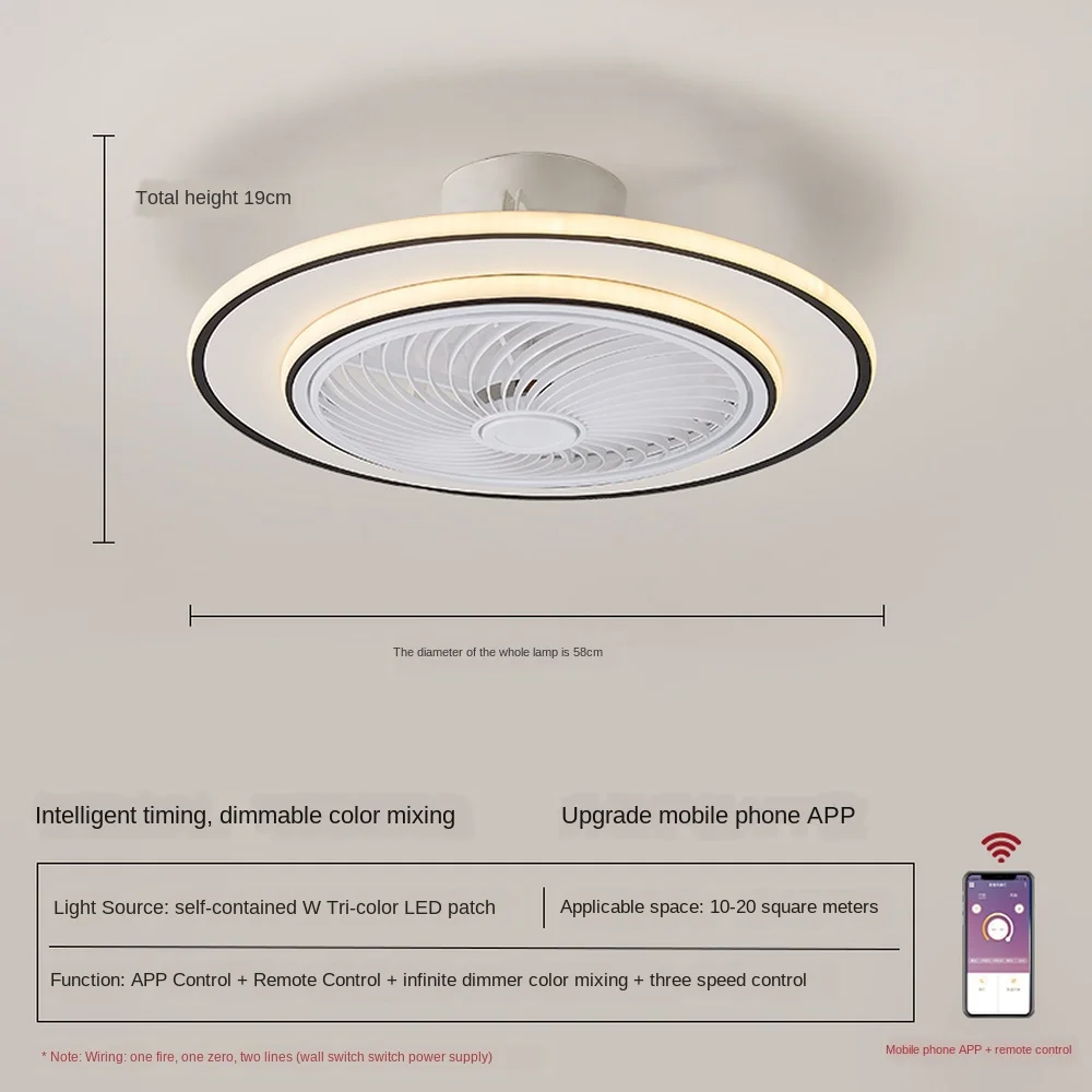 

52cm Silent smart ceiling fan lamp fans with lights remote control bluetooth bedroom decor ventilator lamps air Invisible Blades