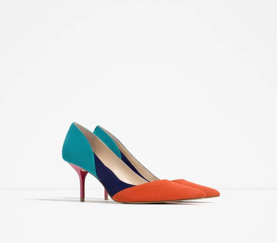 

Women High Heels Brand Female Pumps Fashion Color Mixed Thin Heel Pointed Toe Wedding Shoe Party Shoes Spring Summer New Arrival