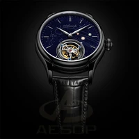aesop tourbillon watch mens wristwatches waterproof business 40hours power reserve galaxy dial stainless steel leather strap