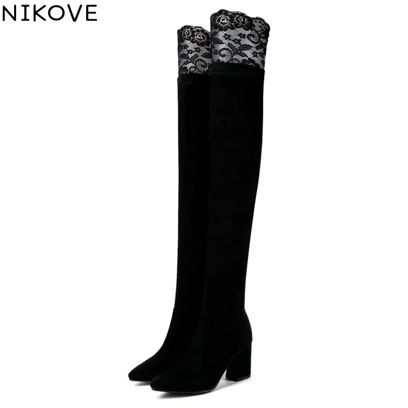 NIKOVE/2019 г. Женские ботинки женские ботфорты выше колена на высоком квадратном